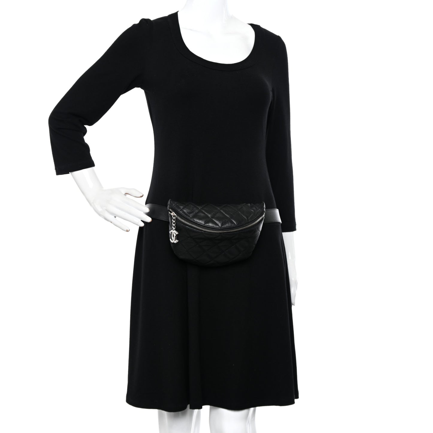 Grained Calfskin Quilted Waist Belt Bag Black