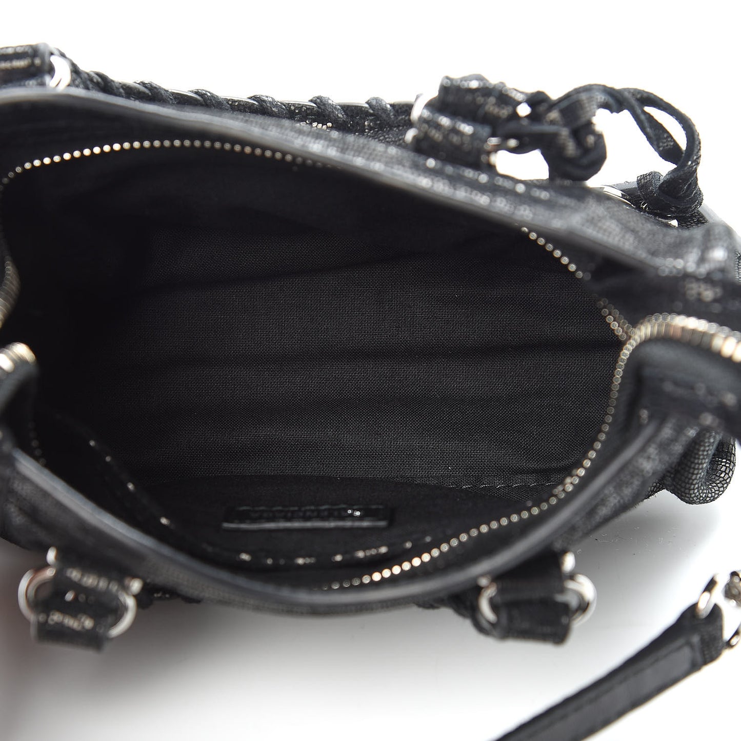 Lizard Embossed Agneau Silver Metallic Edge Hardware Nano City Black