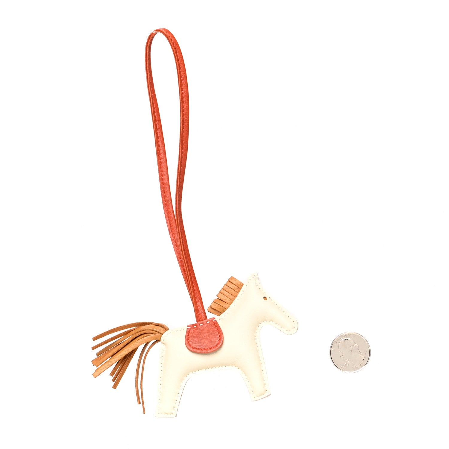 Hermes Milo Lambskin Grigri Rodeo Horse Bag Charm PM Craie Sesame Cornaline 2 of 3