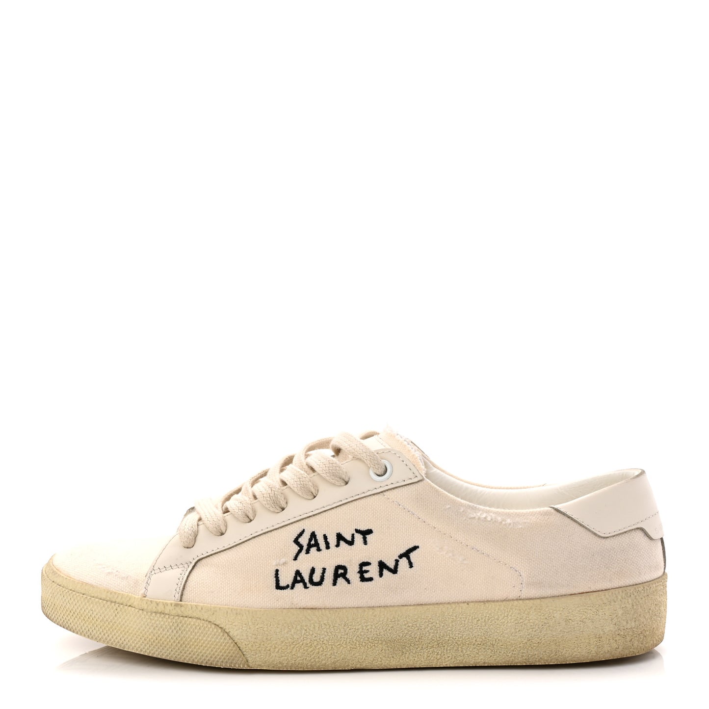 Distressed Canvas Court Classic Sneakers 38.5 Panna