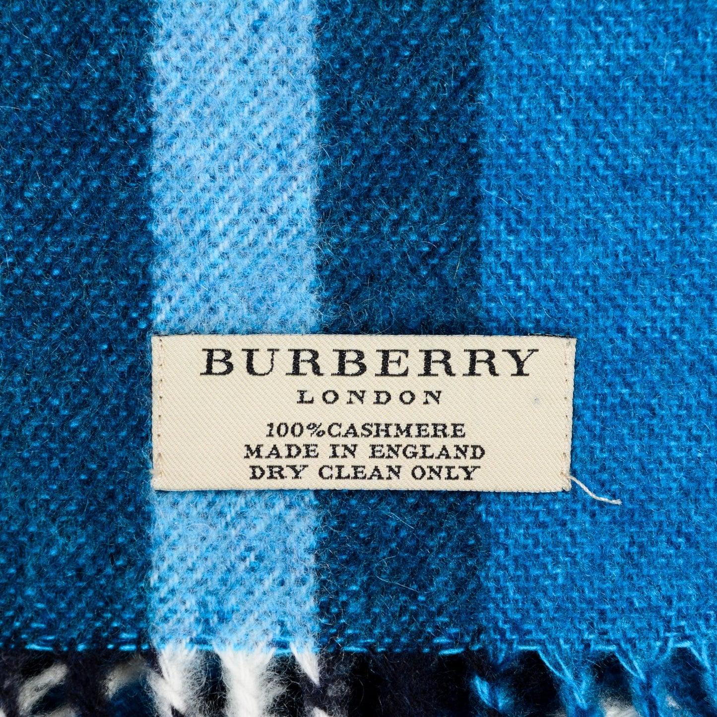 Cashmere Giant Check Fringe Scarf Blue