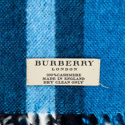 Burberry Cashmere Giant Check Fringe Scarf Blue 4 of 4