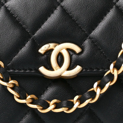 Chanel Lambskin Enamel Quilted Top Handle Flap Phone Holder With Chain Black 9 of 12