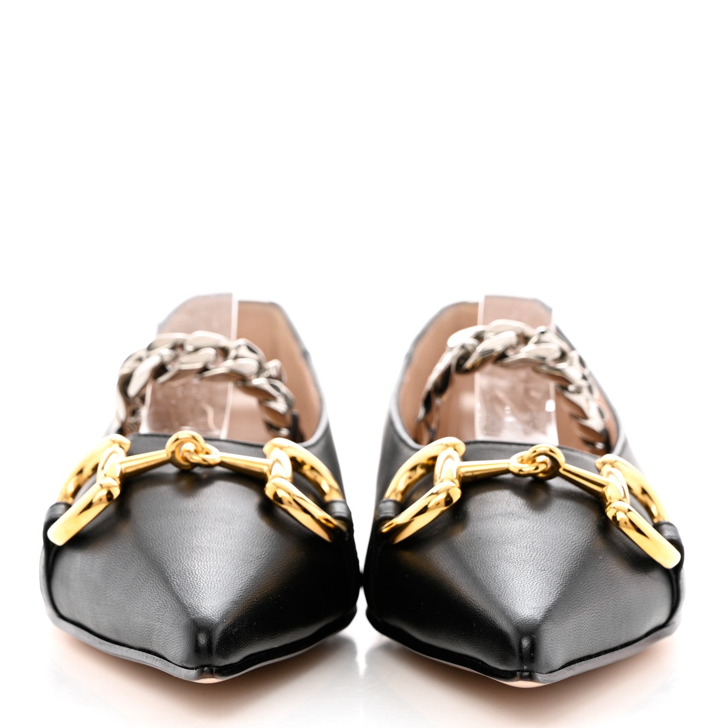 Gucci Nappa Lumiere Deva Horsebit Chain Embellished Flats 38.5 Black 2 of 9