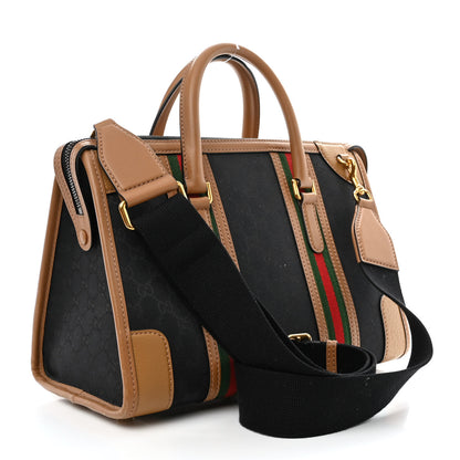 Gucci Monogram Textured Dollar Calfskin Web Medium Bauletto Duffle Top Handle Bag Black Koi Beige 3 of 15