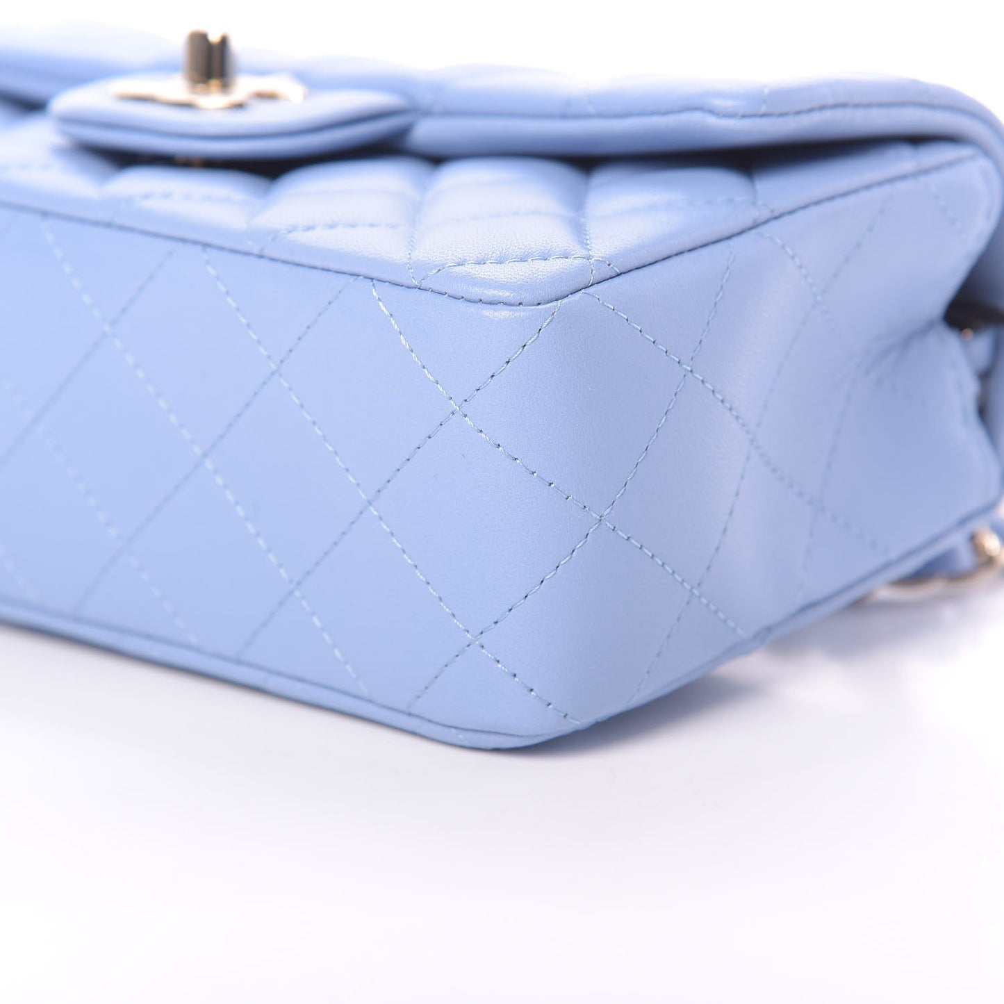 Lambskin Quilted Mini Rectangular Flap Light Blue