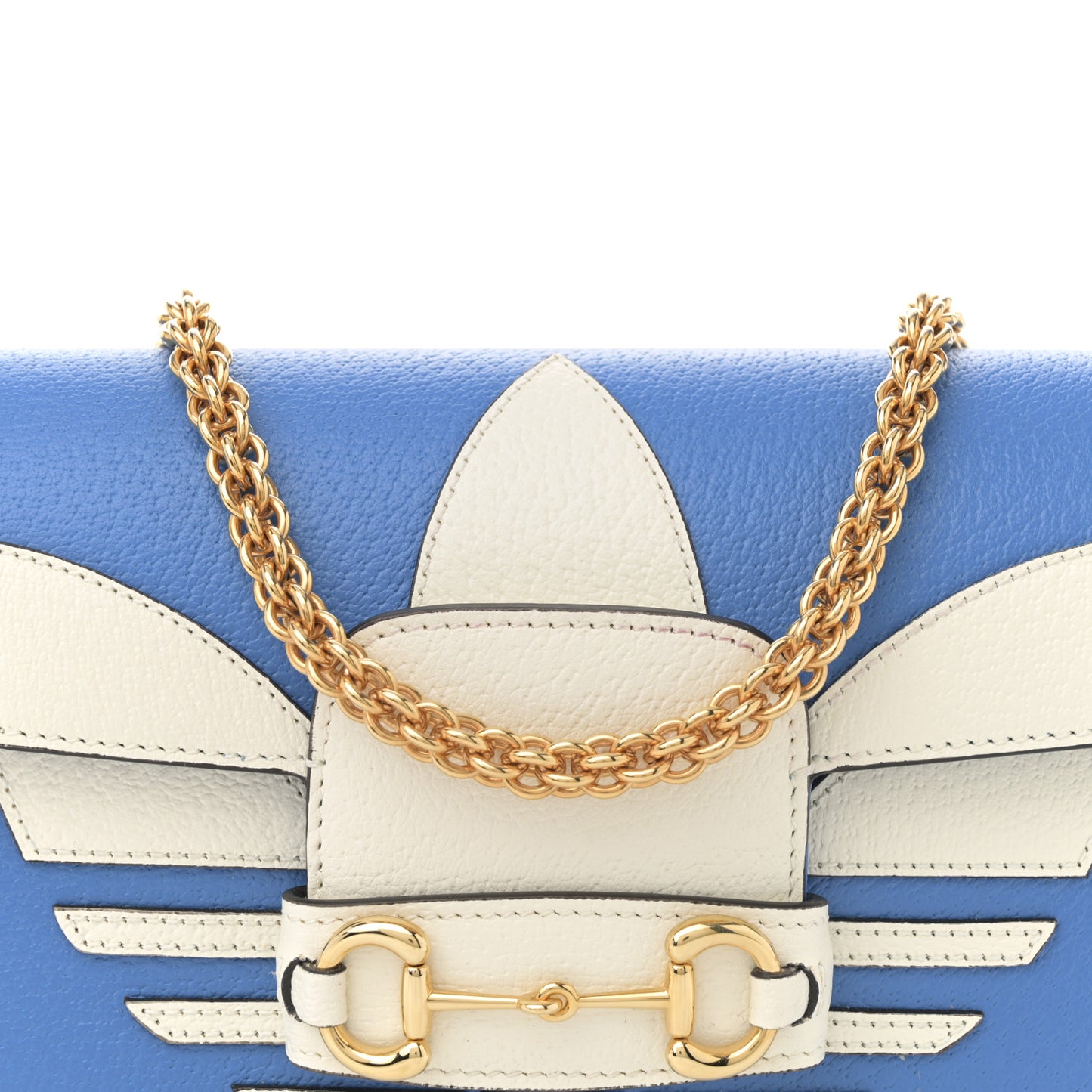 X ADIDAS Textured Dollar Calfskin Web Small Trefoil Horsebit 1955 Shoulder Bag Blue Off White