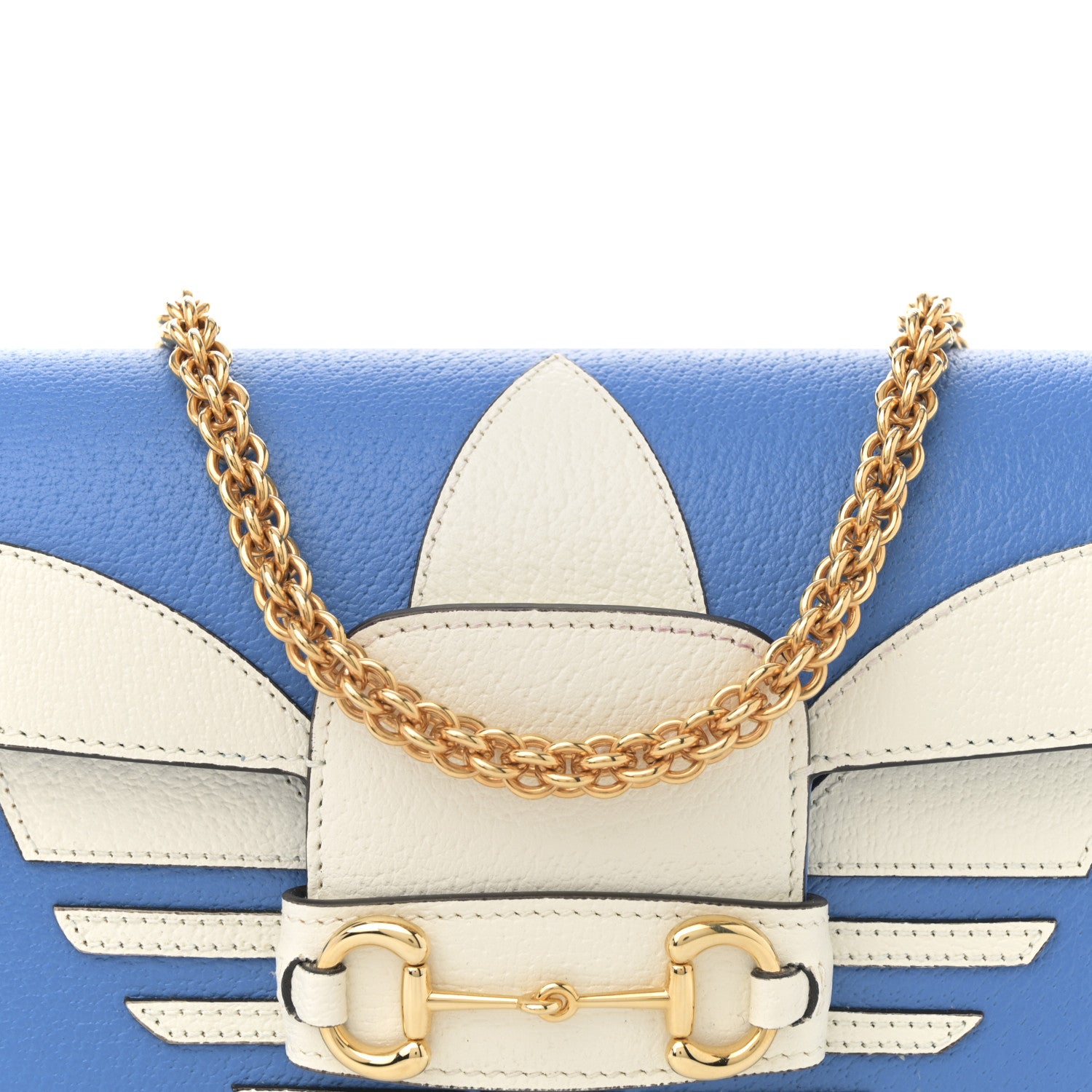 Gucci X ADIDAS Textured Dollar Calfskin Web Small Trefoil Horsebit 1955 Shoulder Bag Blue Off White 7 of 10