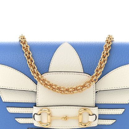 Gucci X ADIDAS Textured Dollar Calfskin Web Small Trefoil Horsebit 1955 Shoulder Bag Blue Off White 7 of 10