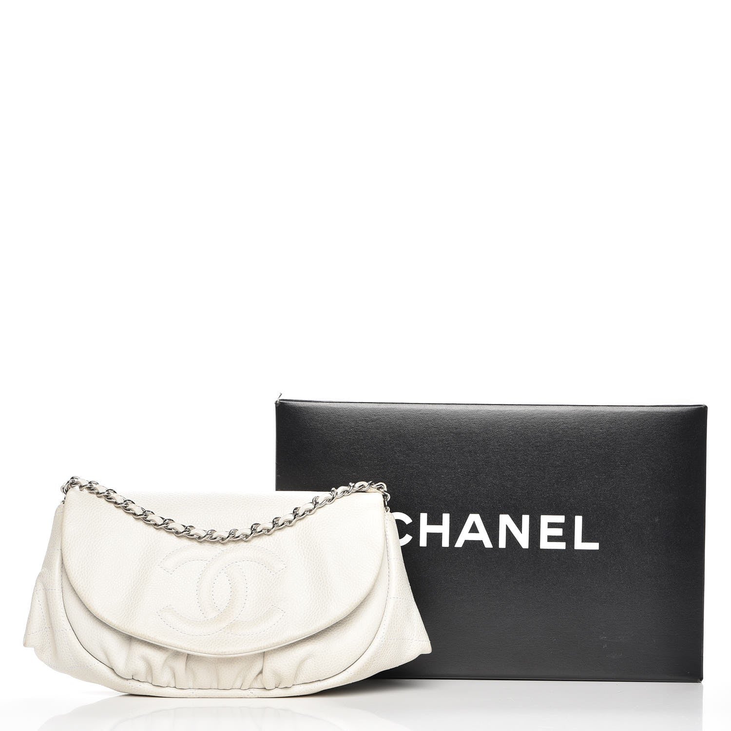 Chanel Caviar Half Moon Wallet On Chain WOC White 14 of 14