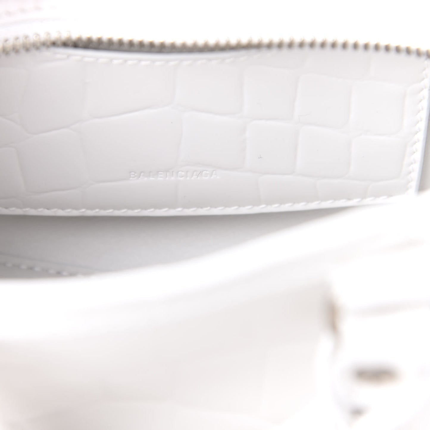 Semi Shiny Calfskin Crocodile Embossed Neo Classic Silver Hardware Nano City Crossbody White