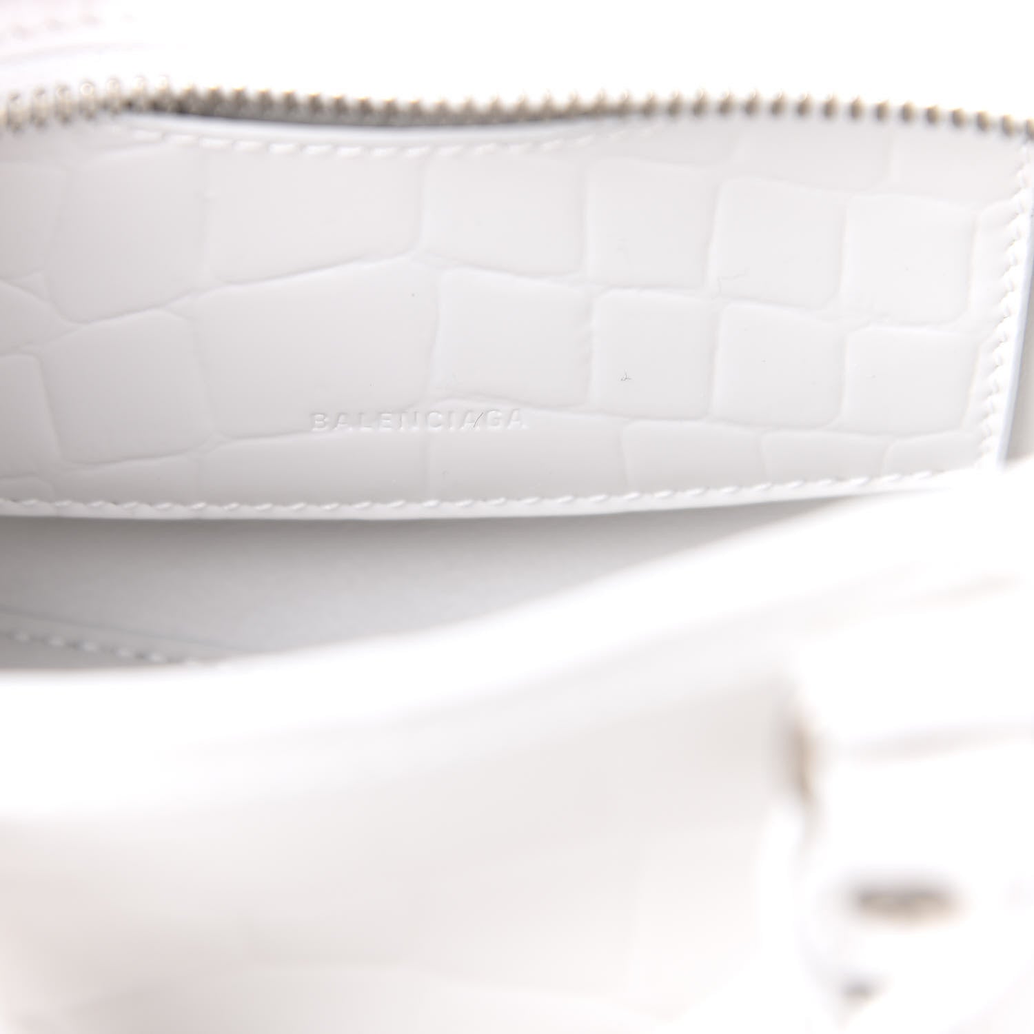 Balenciaga Semi Shiny Calfskin Crocodile Embossed Neo Classic Silver Hardware Nano City Crossbody White 8 of 9