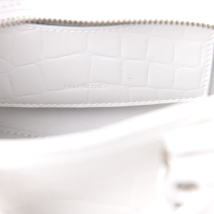 Balenciaga Semi Shiny Calfskin Crocodile Embossed Neo Classic Silver Hardware Nano City Crossbody White 8 of 9