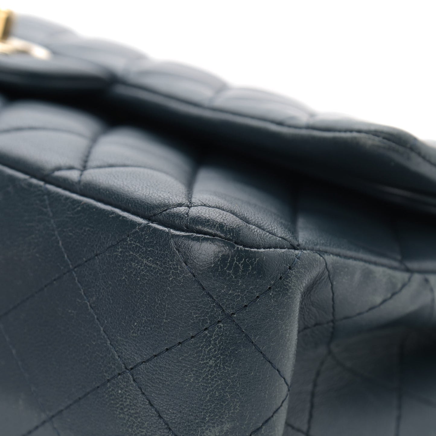 Lambskin Quilted Medium Double Flap Dark Blue