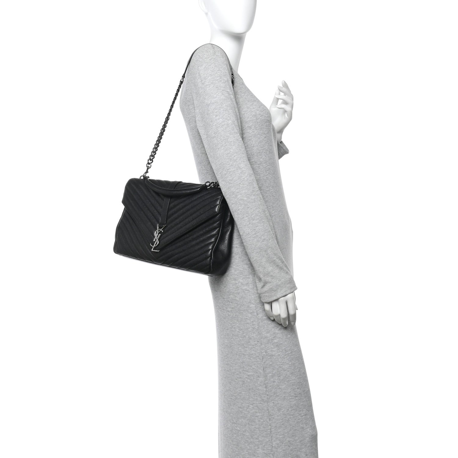 Saint Laurent Sheepskin Matelasse Chevron Monogram Large College Satchel Black 2 of 14