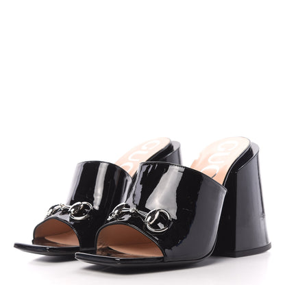 Gucci Patent Lexi Horsebit High-Heel Slide Sandals 37.5 Black 3 of 11