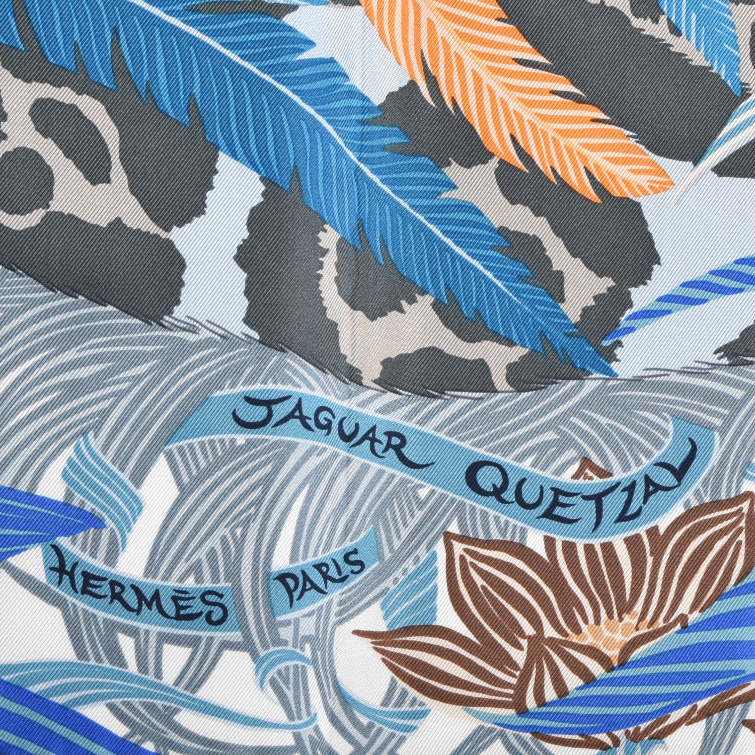 Hermes Silk Jaguar Quetzal Scarf 90 Bleu Gris Camel 2 of 5