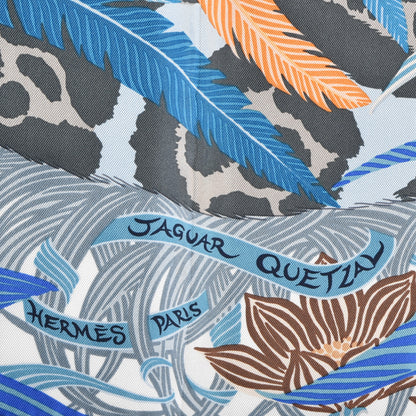 Hermes Silk Jaguar Quetzal Scarf 90 Bleu Gris Camel 2 of 5