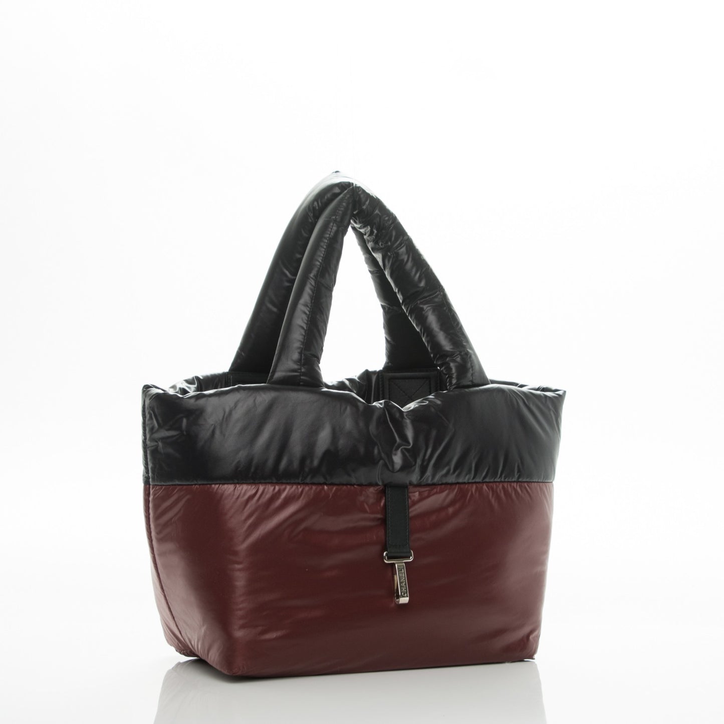 Nylon Quilted Coco Cocoon Medium Reversible Tote Black Red