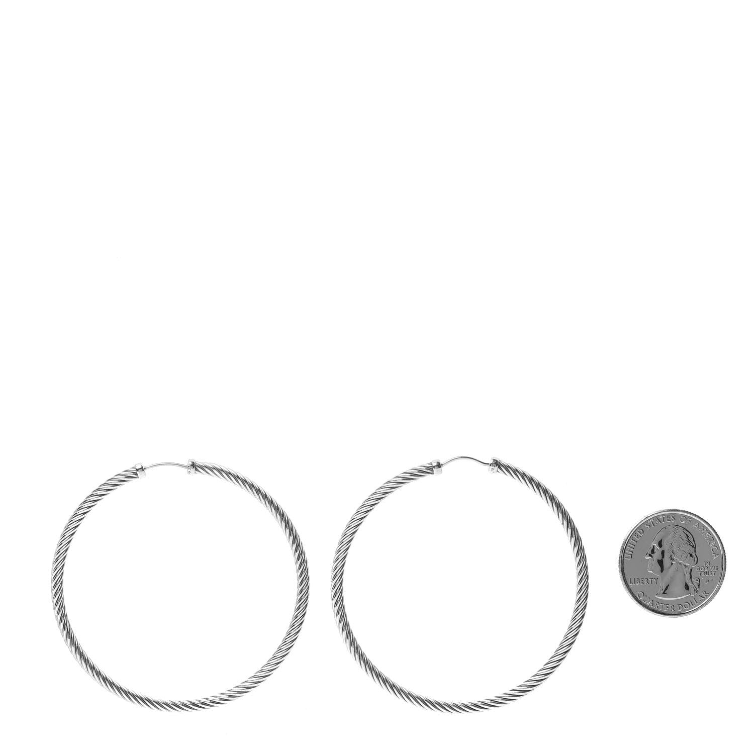 David Yurman Sterling Silver Extra Large Cable Classics Hoop Earrings 2 of 3