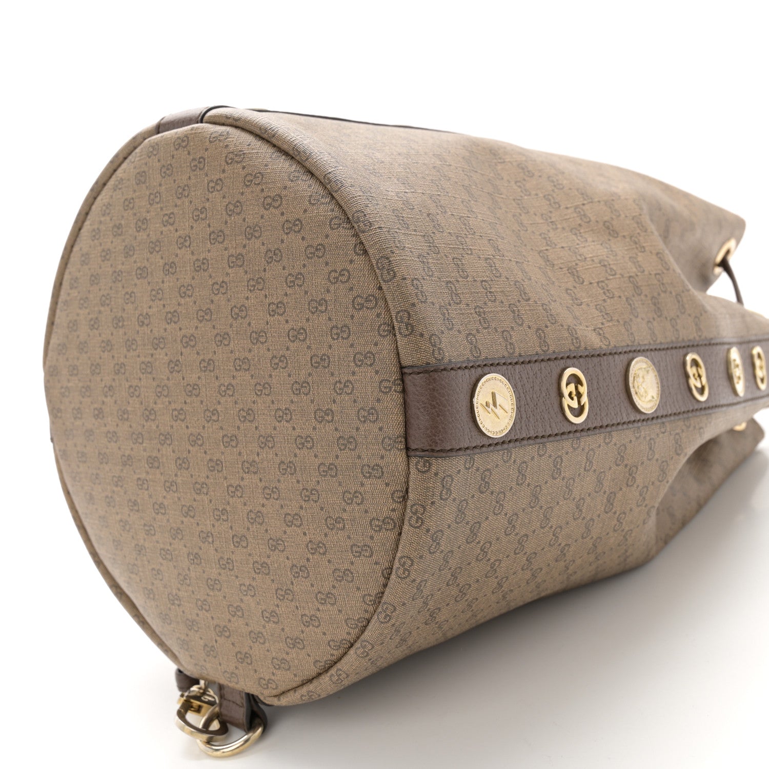 Gucci GG Supreme Monogram Drawstring Bucket Backpack Beige New Acero Crop 10 of 10