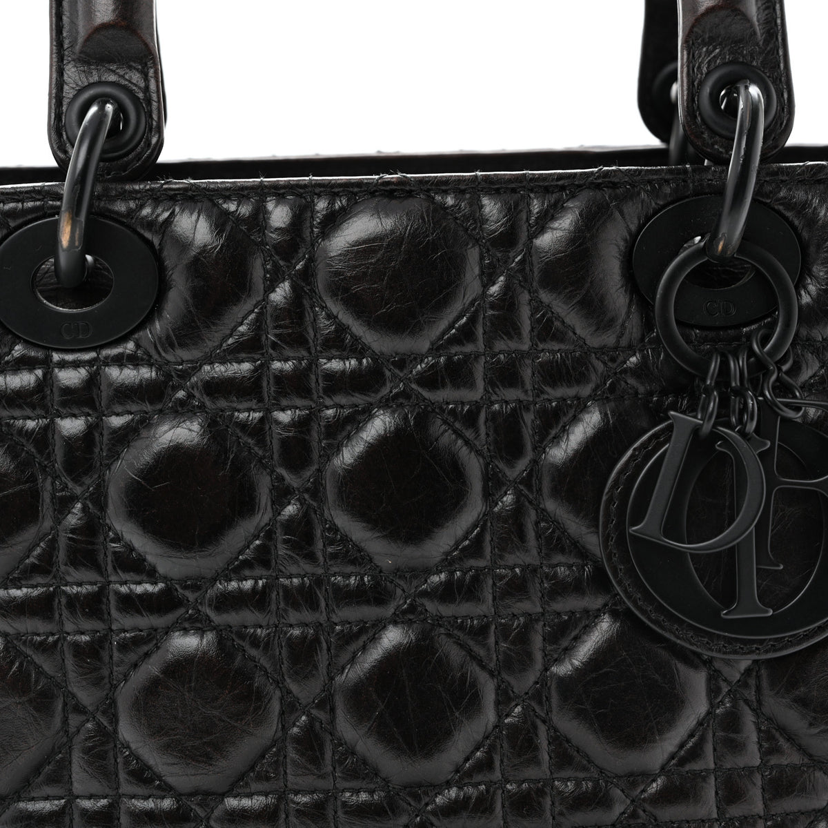 Crinkled Calfskin Cannage Medium Lady Dior Black