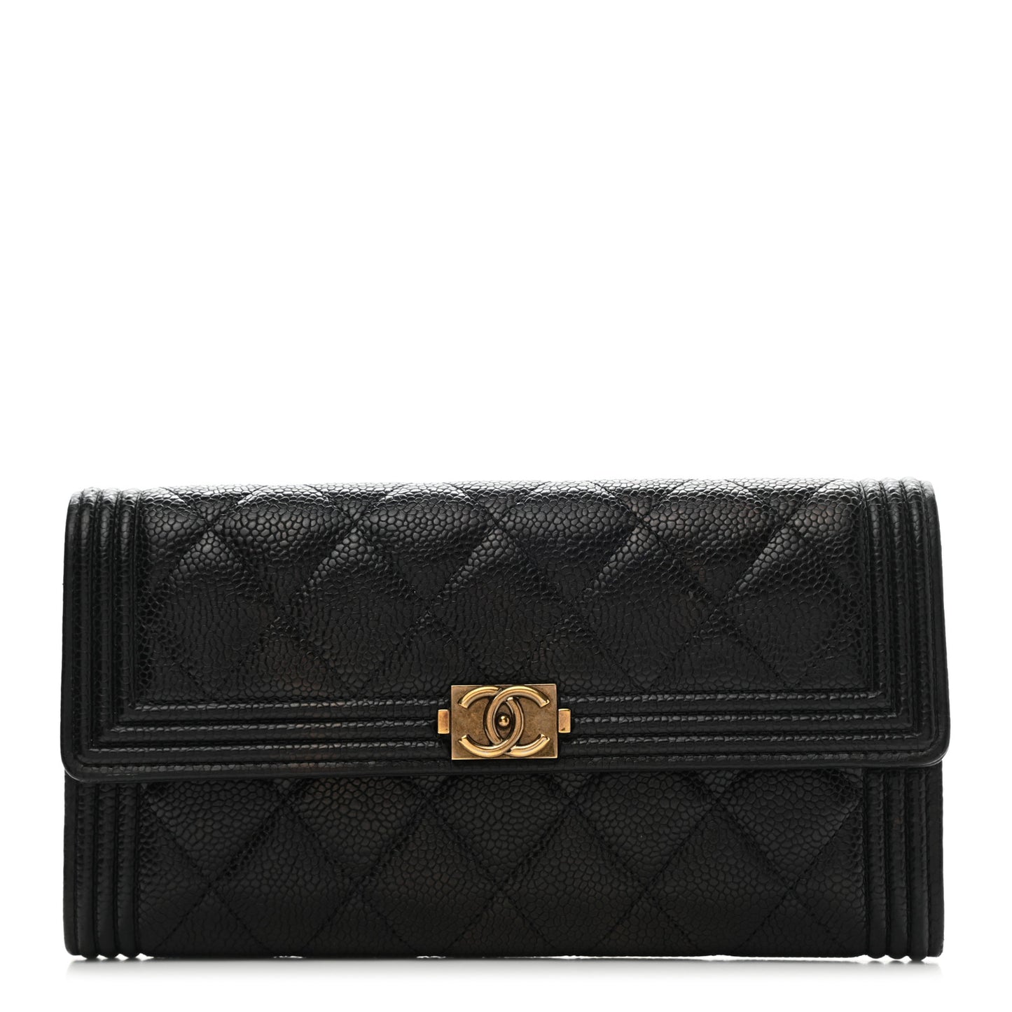 Caviar Quilted Large Boy Gusset Flap Wallet Black