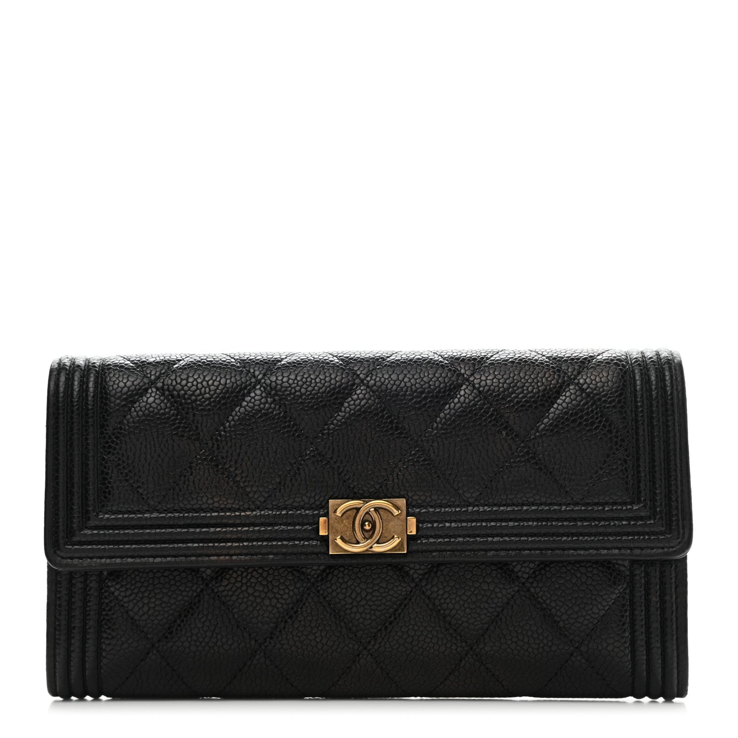 Chanel Caviar Quilted Large Boy Gusset Flap Wallet Black 1 of 9