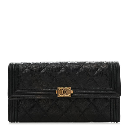 Chanel Caviar Quilted Large Boy Gusset Flap Wallet Black 1 of 9