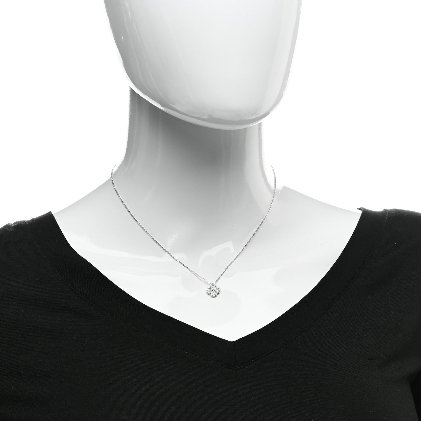 18K White Gold Diamond Sweet Alhambra Pendant Necklace