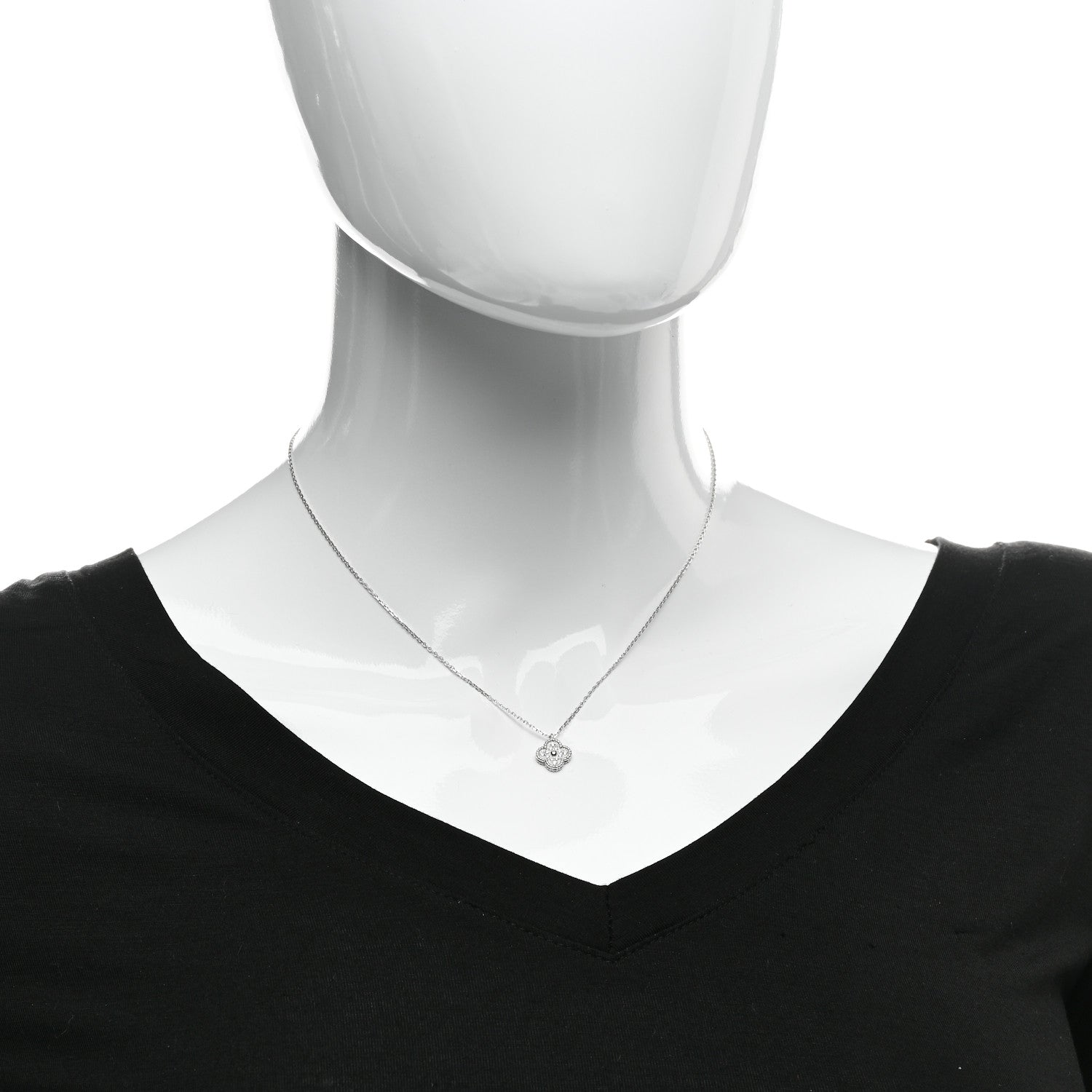 Van Cleef & Arpels 18K White Gold Diamond Sweet Alhambra Pendant Necklace 2 of 6