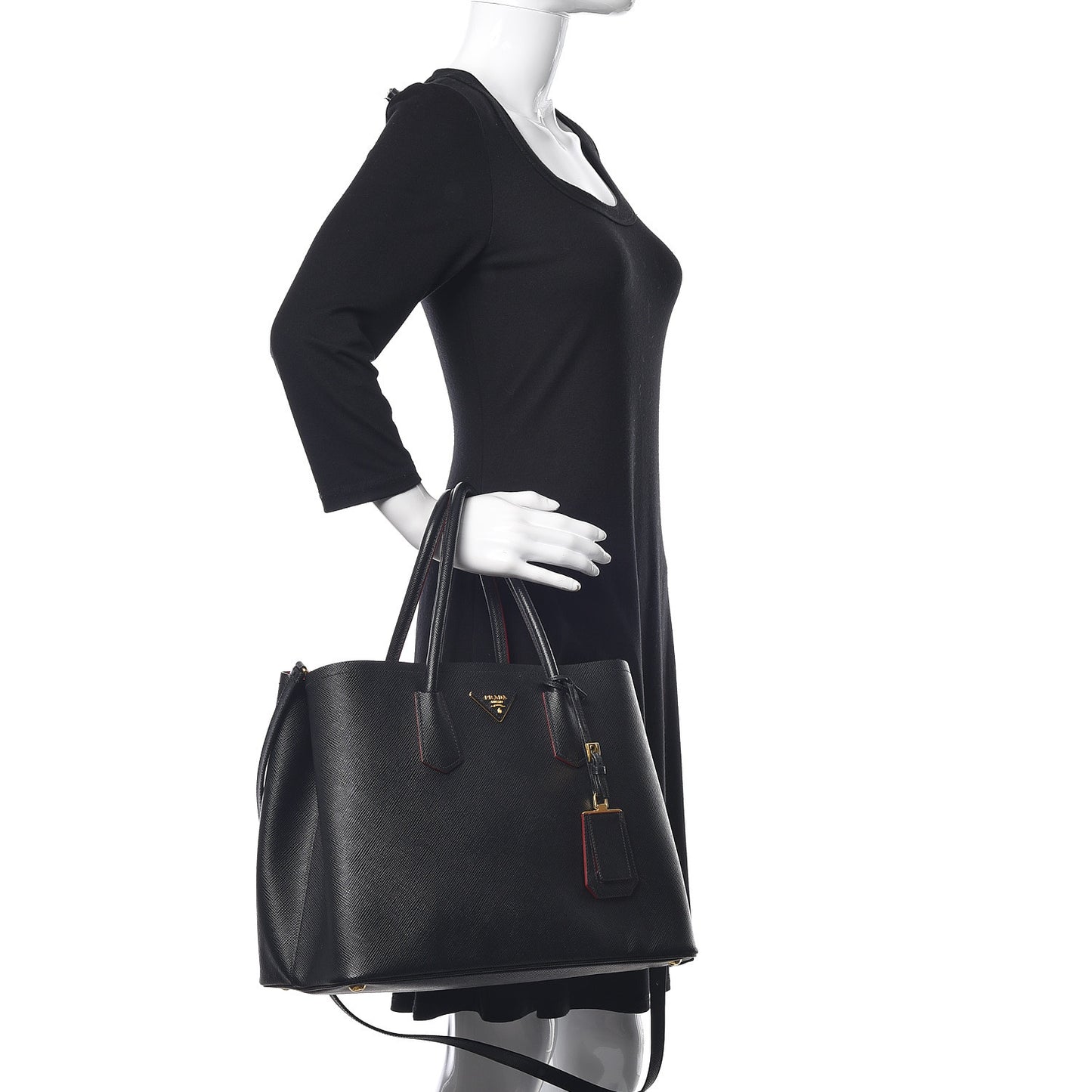 Saffiano Cuir Large Double Bag Black Fuoco