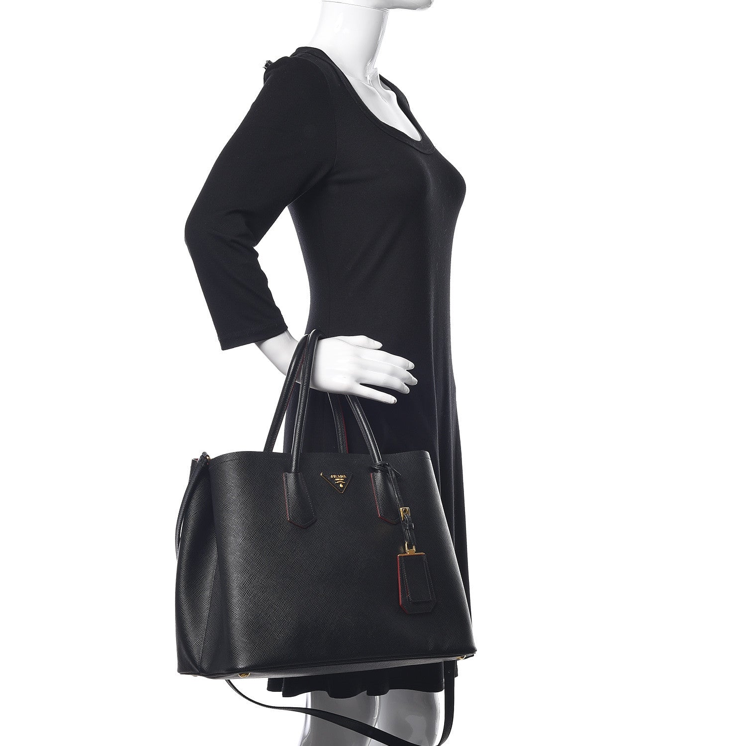 Prada Saffiano Cuir Large Double Bag Black Fuoco 2 of 14
