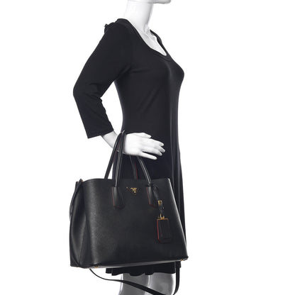 Prada Saffiano Cuir Large Double Bag Black Fuoco 2 of 14