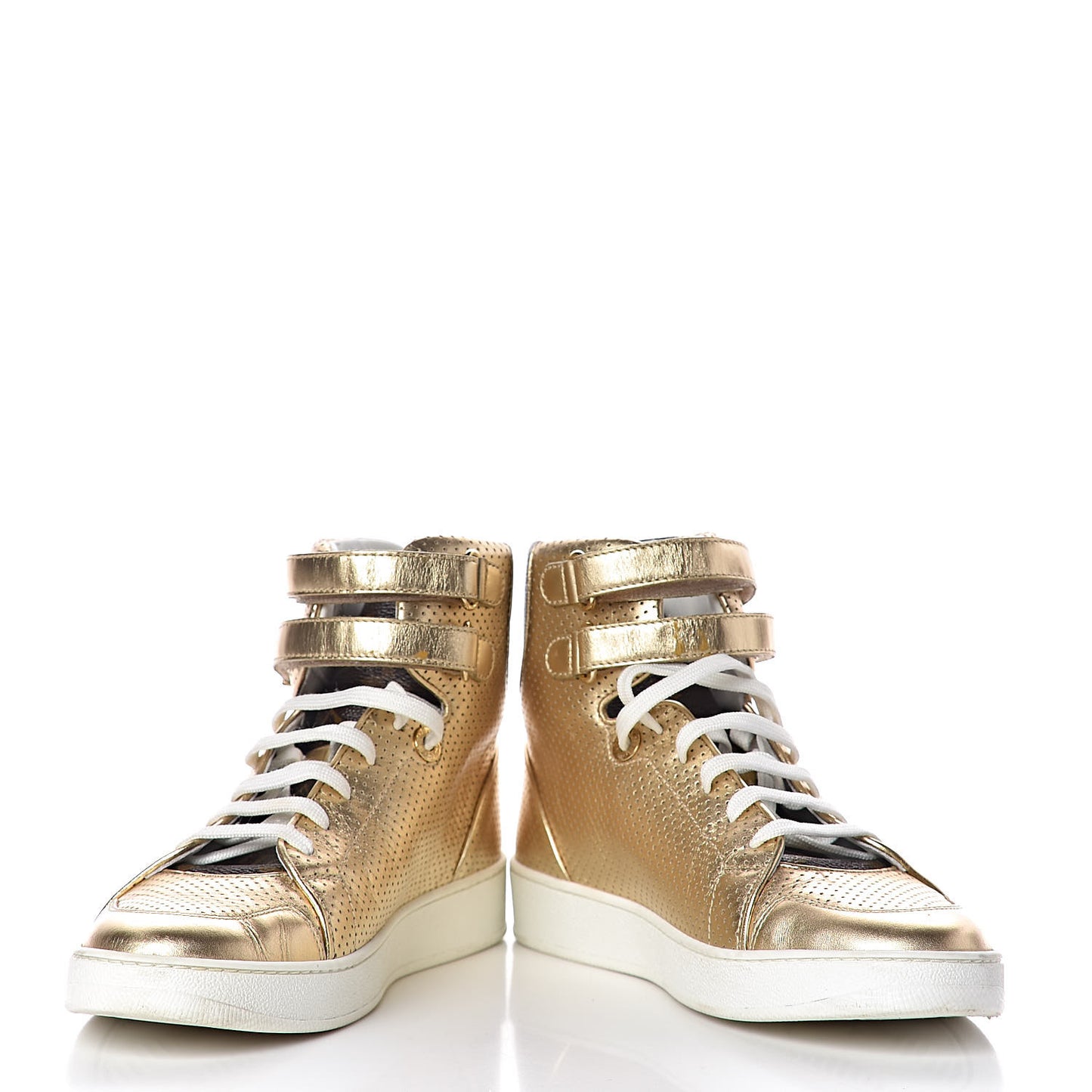 Calfskin Monogram Boombox High Top Sneakers 37 Gold