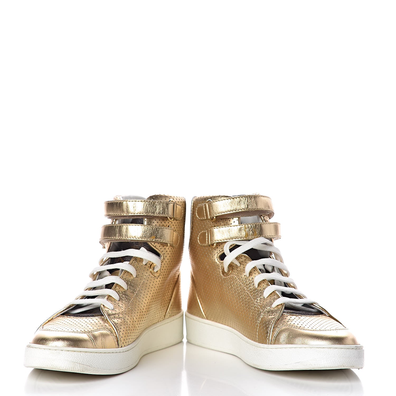 Louis Vuitton Calfskin Monogram Boombox High Top Sneakers 37 Gold 5 of 13
