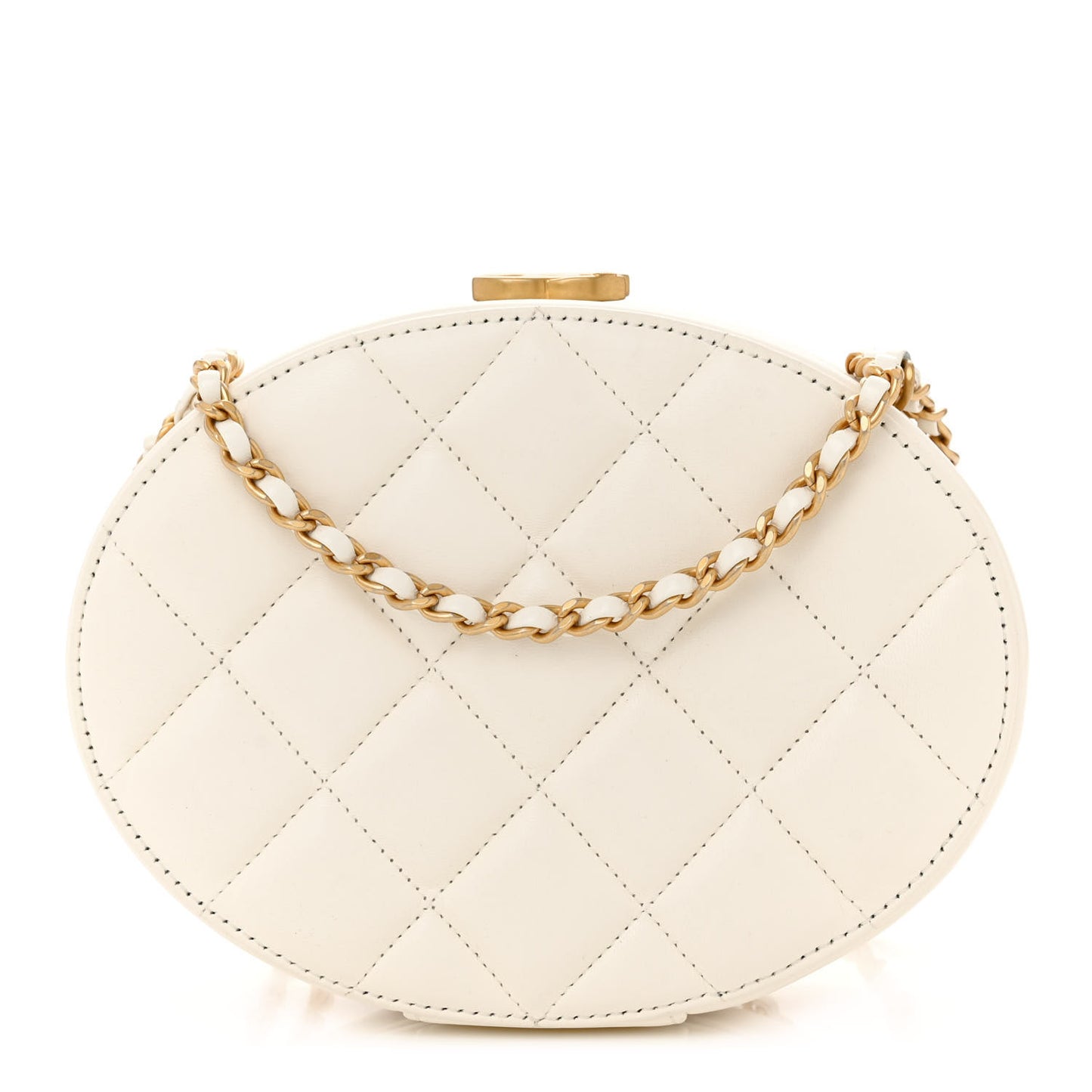 Lambskin Round Clutch With Chain White