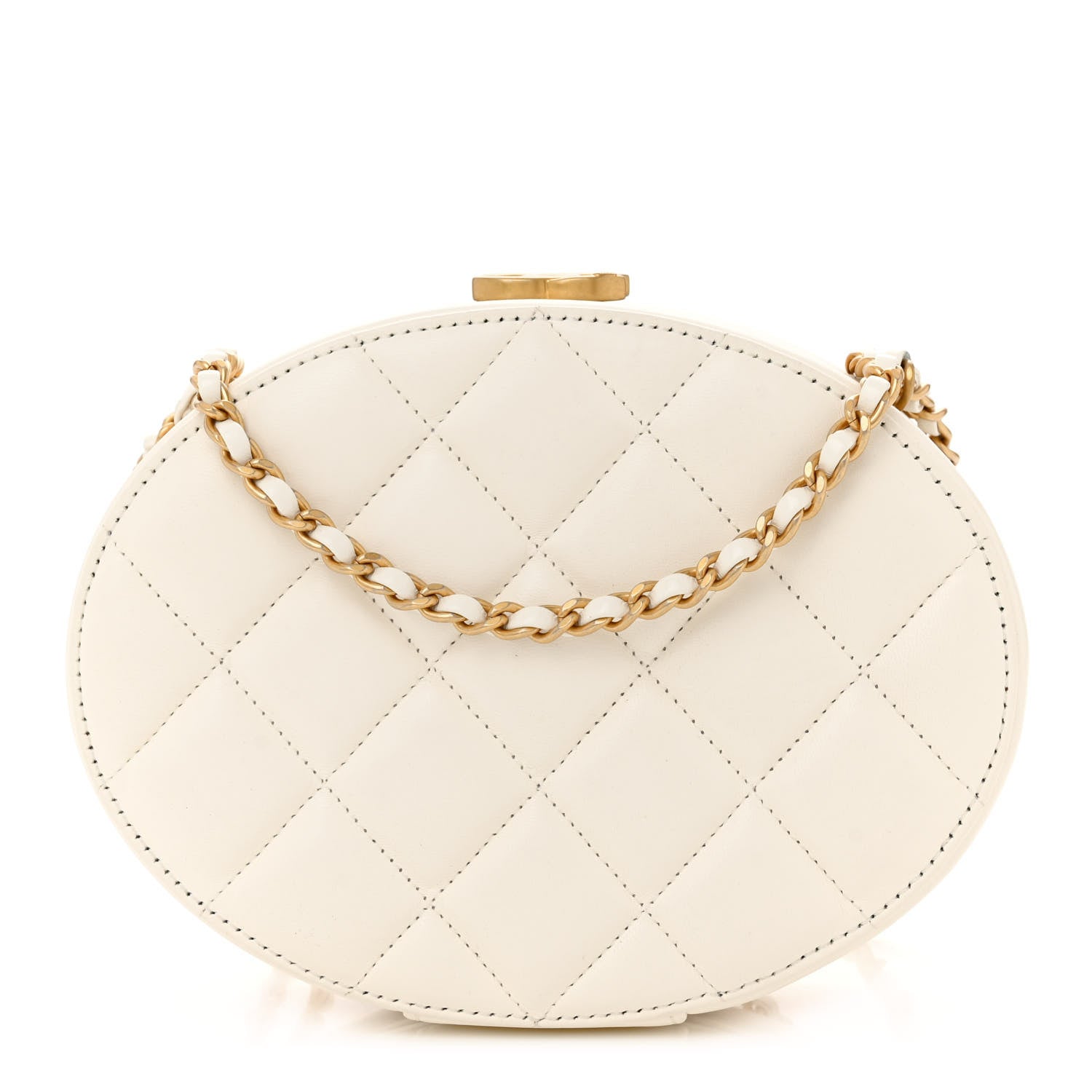 Chanel Lambskin Round Clutch With Chain White 1 of 12