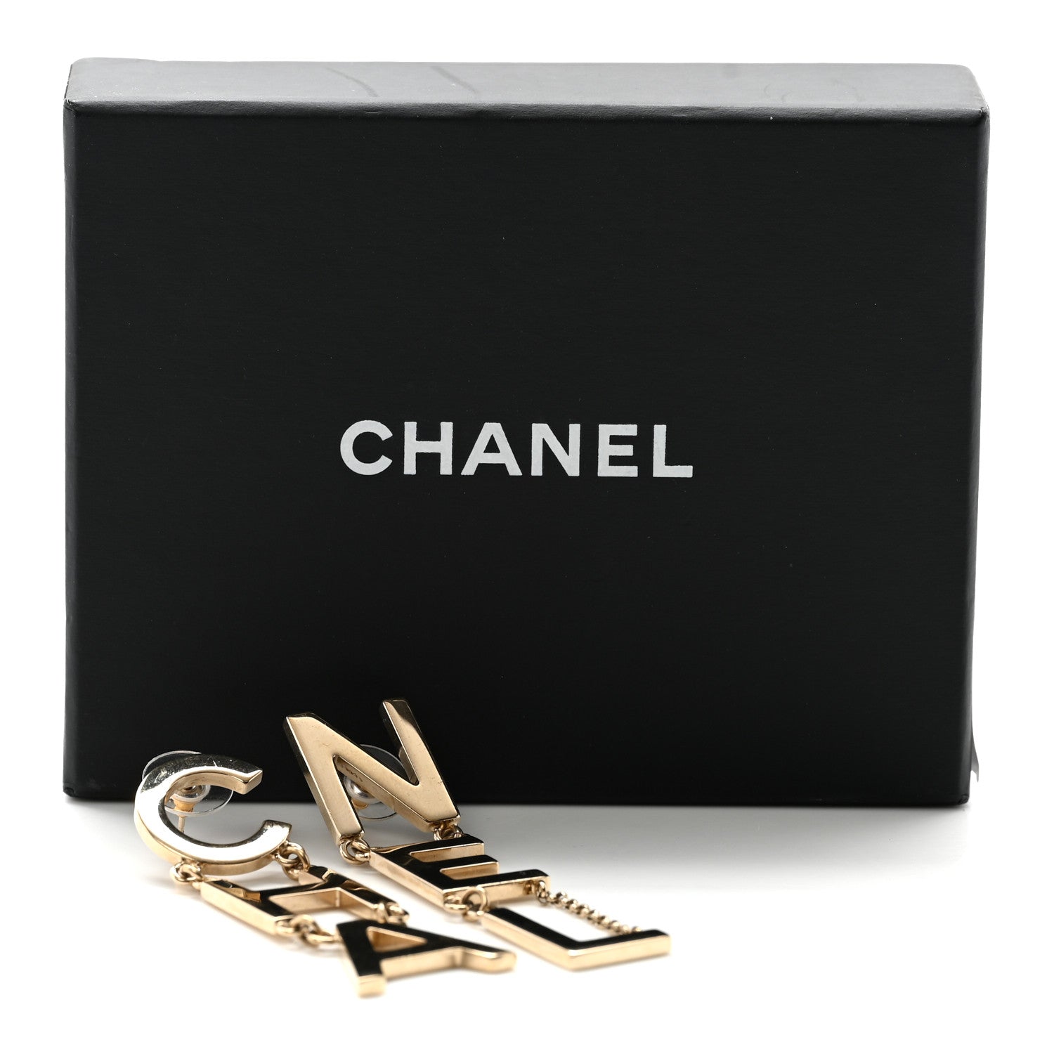 Chanel Metal Cha-Nel Logo Drop Earrings Gold 5 of 5
