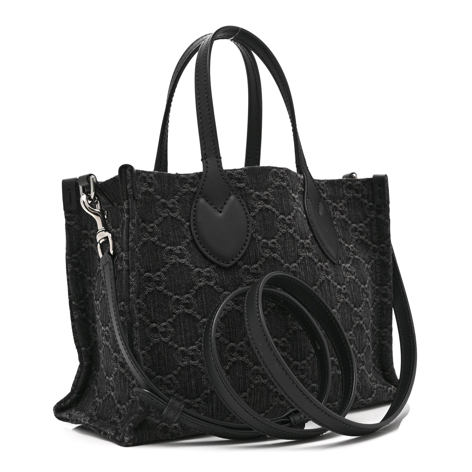 Gucci Denim Ophidia GG Monogram Tote Medium Black Grey 4 of 12