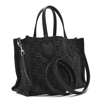 Gucci Denim Ophidia GG Monogram Tote Medium Black Grey 4 of 12