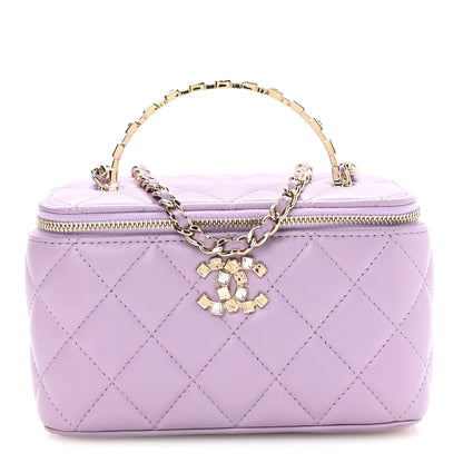 Chanel Lambskin Quilted Baguette Crystal Top Handle Vanity Case With Chain Purple 2 of 23