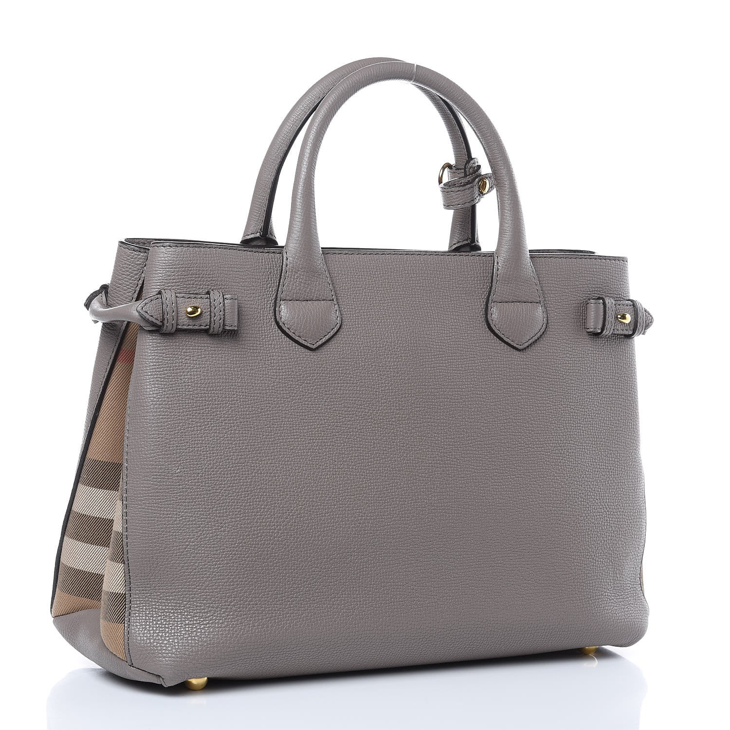 Burberry Derby Calfskin House Check Medium Banner Tote Thistle Grey 3 of 13