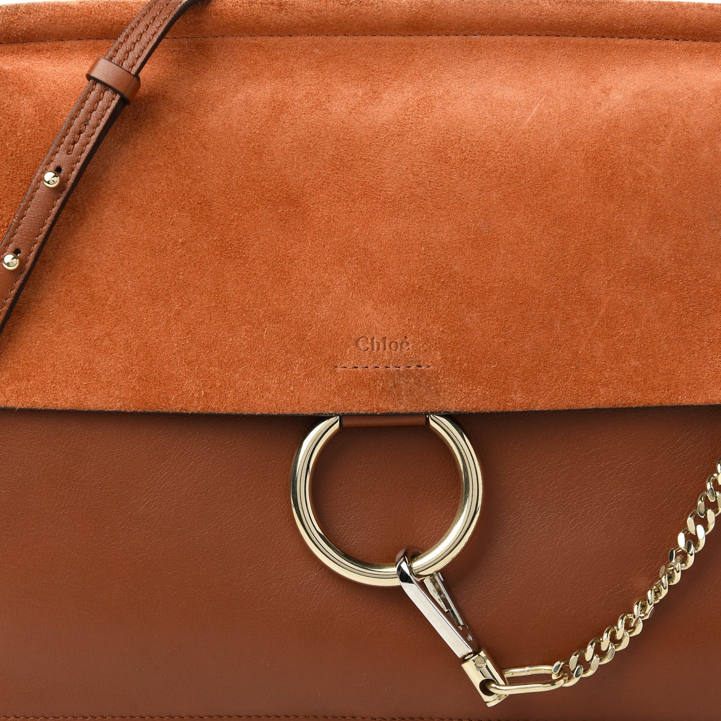 Suede Calfskin Medium Faye Shoulder Bag Tobacco