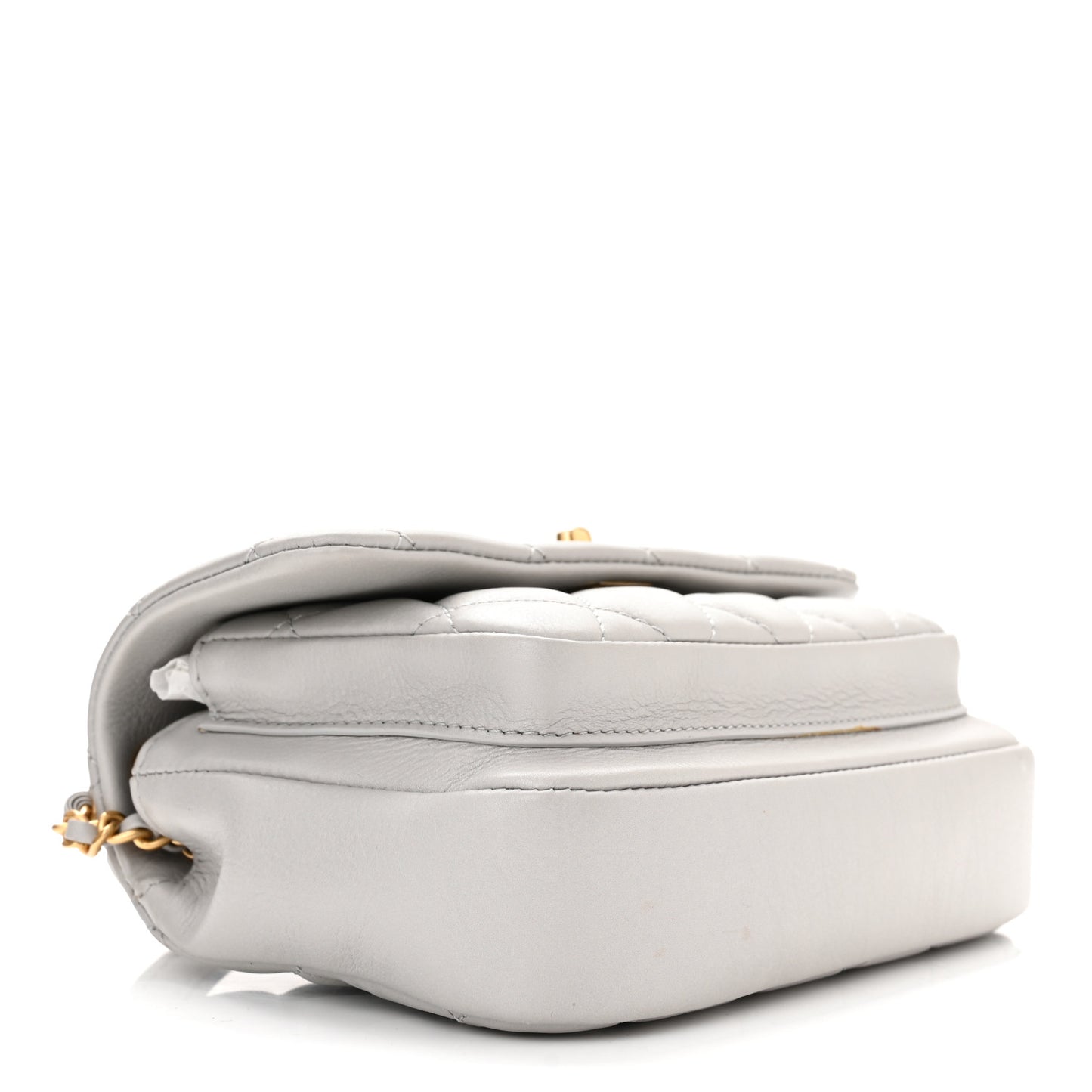 Calfskin Quilted Top Handle Flap Light Grey