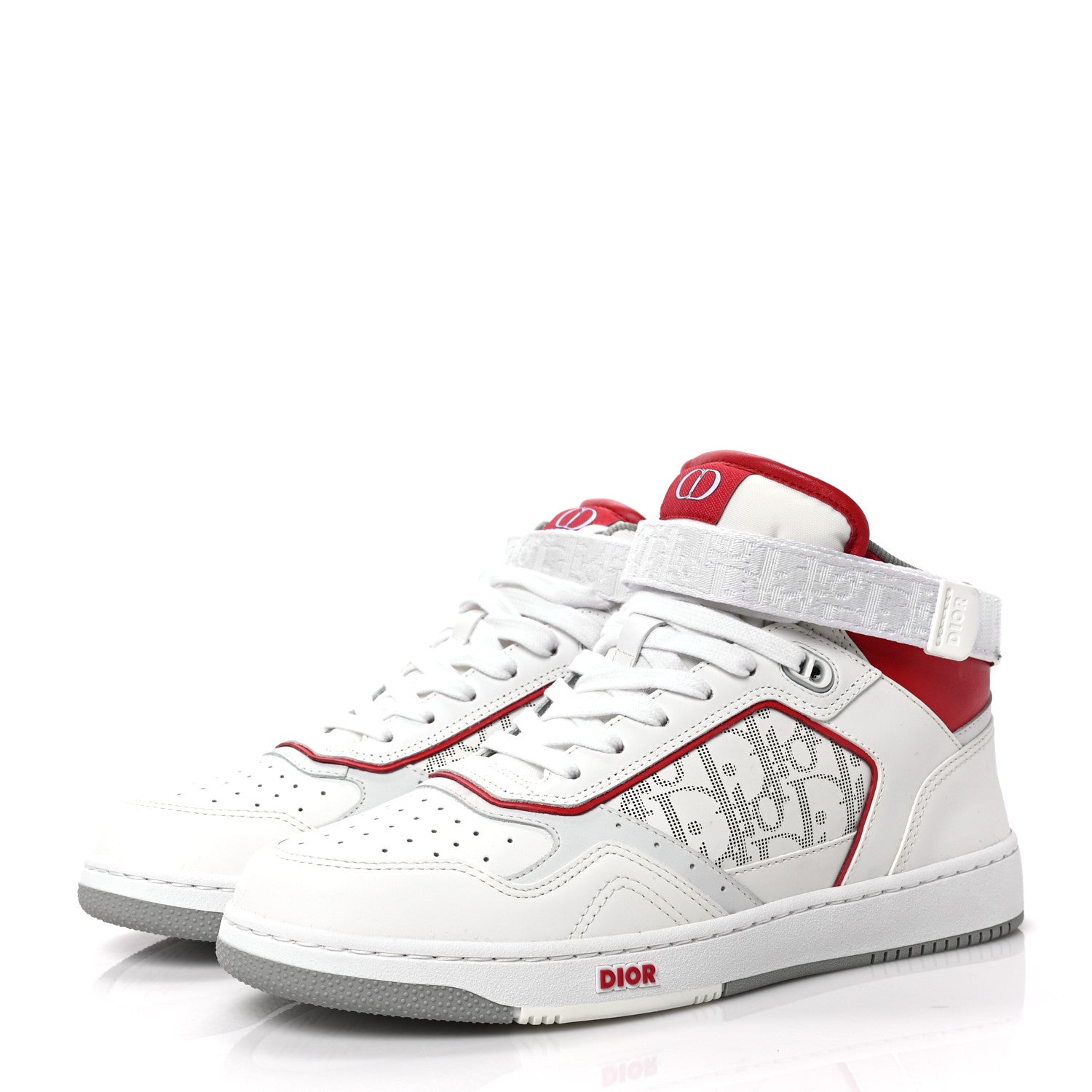 Christian Dior Smooth Calfskin Oblique Galaxy Perforated Mens B27 Mid Top Sneakers 41 White Red 3 of 8