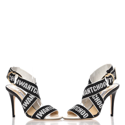 Jimmy Choo Nappa Nylon Bailey Logo Tape Sandals 36 Black Chalk 4 of 9