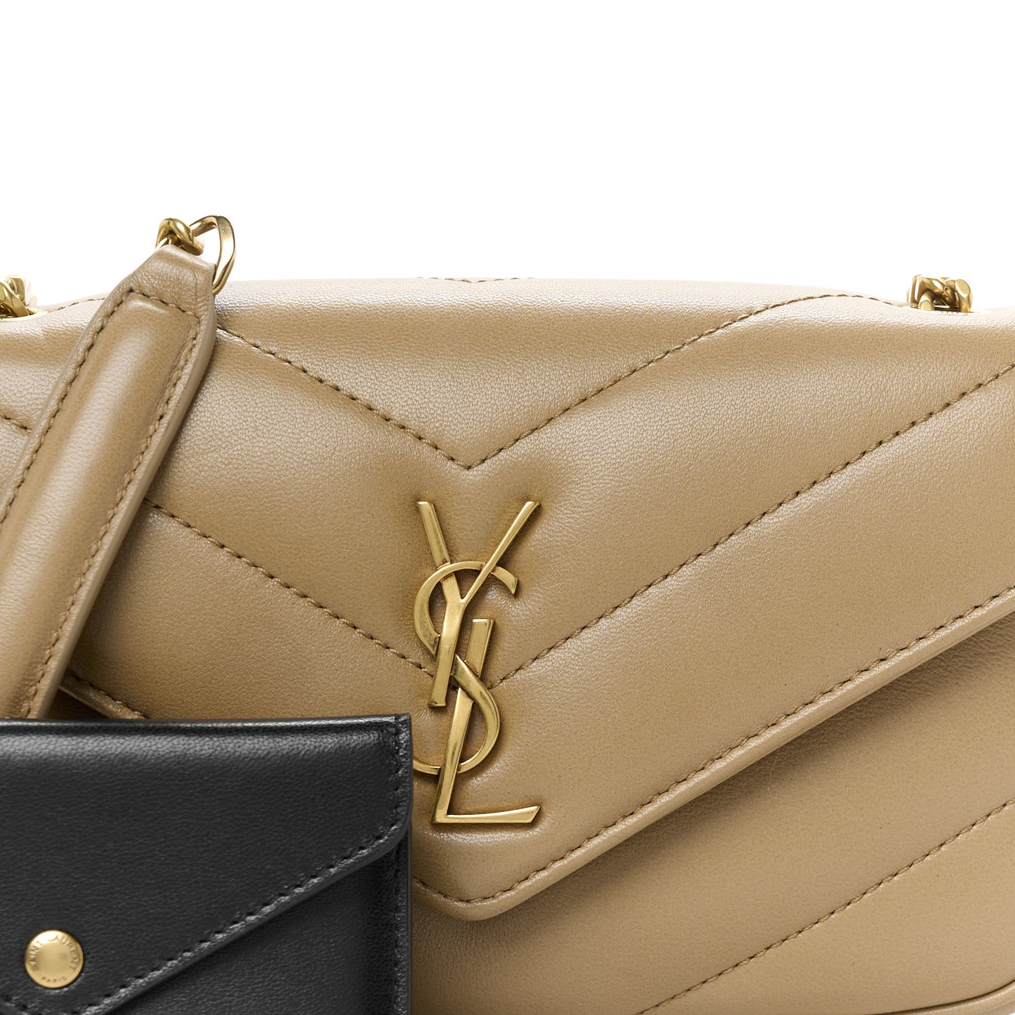 Lambskin Chevron Quilted Mini Loulou Natural Tan
