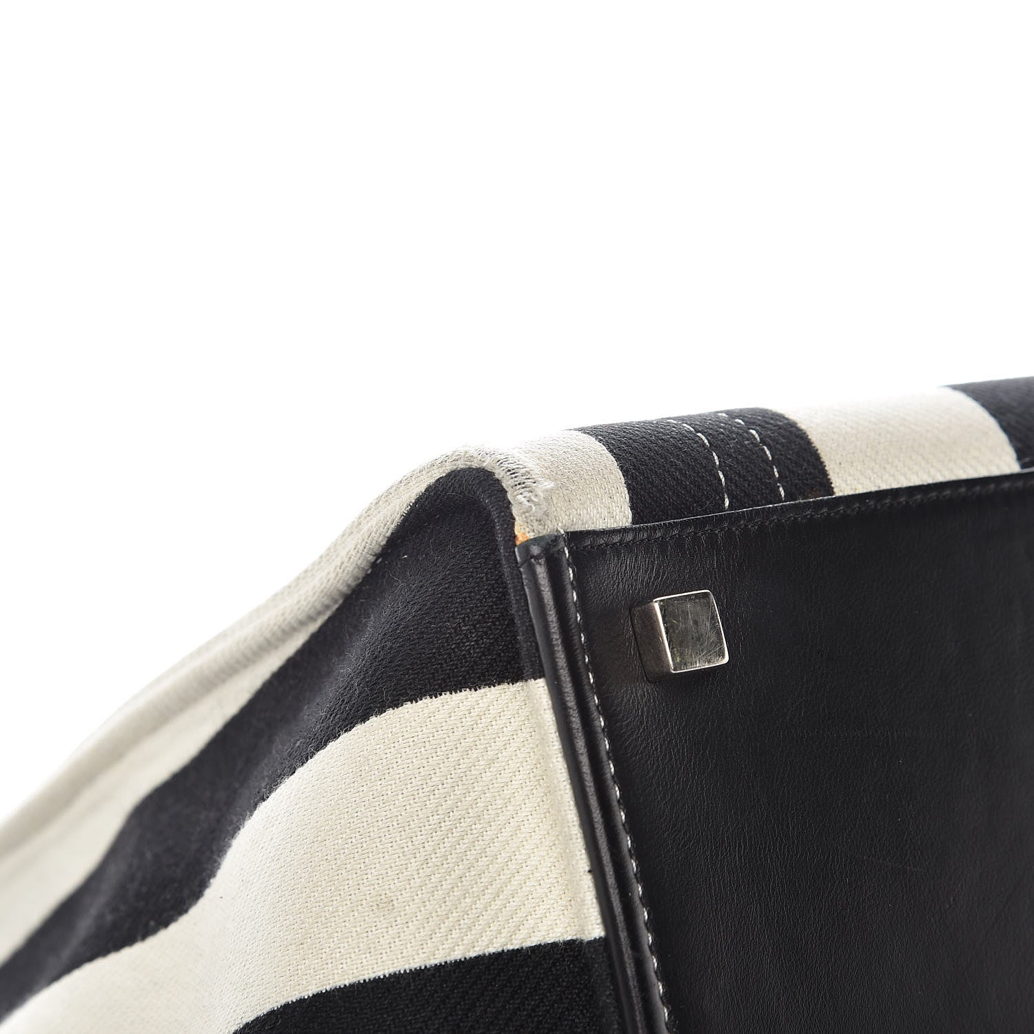 Celine Cotton Canvas Striped Medium Phantom Luggage White Black 7 of 12
