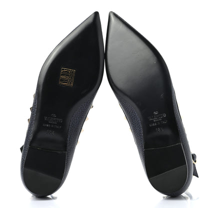 Valentino Garavani Pebbled Calfskin Rockstud Cage Ballerina Flats 35.5 Deep Denim 5 of 8
